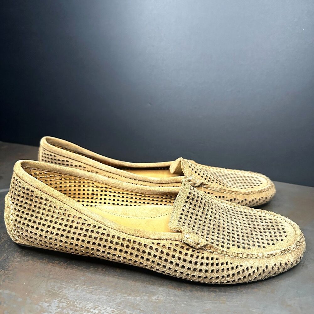 Patricia Green Moccasin Loafers 9.5 Driving Perforated Casual Soft Suede Brown